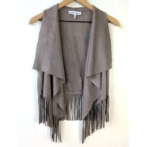 Kontrol Women’s Vest Small Brown Open Front Waterfall Fringe Boho Festival Retro